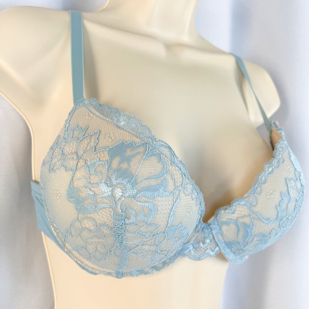 VS Bombshell Inspired Adds 2 Cups Ultimate Pushup Bra 32B Blue Lace - Picture 5 of 6